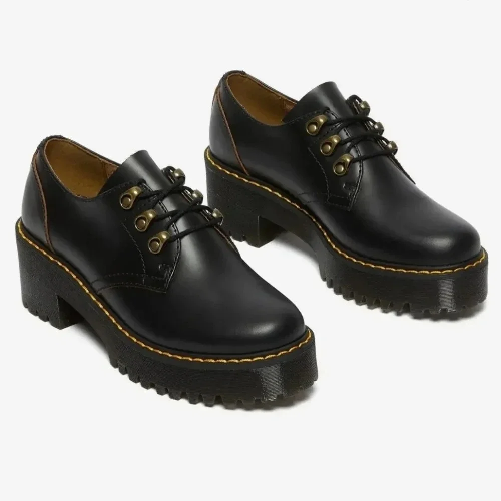 Dr. Martens Leona Lo Vintage smooth leather heeled shoes 9 black Grunge Punk - Picture 4 of 5